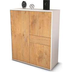 Stil.zeit Lana Highboard - Korpusa virsma balta matēta - Priekšējā koka konstrukcija ozols (92 x 108 x 35 cm) - Push-to-Open tehnoloģija un augstas kvalitātes gludas sliedes - Ražots Vācijā