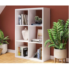 Bellamio Aras Standing Shelf, 2 x 3 Bookcase with 6 Compartments, Filing Shelf, Cube Shelf, Room Divider, Shelf, Made of Wood, White, 100 x 30 x 67 cm