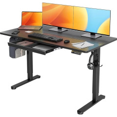 Claiks Height Adjustable Desk with Drawer, 140 x 60 cm, Black