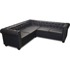 Festnight Chesterfield Faux Leather 5-Seater Corner Sofa Upholstered Sofa Lounge Sofa Living Room Sofa Couch L-Shape 205 x 205 x 73 cm Black