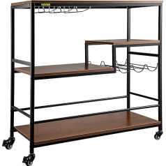 Vevor Serving Trolley Kitchen Trolley 3 Layers Wood Look Kitchen Trolley 90 x 40 x 95 cm Wooden Trolley 100 kg Load Capacity Bar Trolley Kitchen Trolley Utility Trolley Side Trolley Vintage Brown