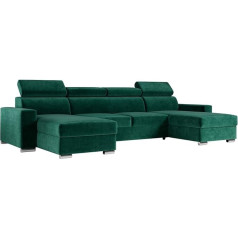 Mks Meble Corner Sofa Living Room - Living Landscape - U-Shape Couch with Sleep Function - Sofa Bed - Living Room U Couch - Upholstered Sofa with Bed Box - Fox U Green