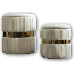 Allequip Set of 2 Velvet Dressing Table Pouf Stool with Storage Space Ottoman Storage Stool (Cream)
