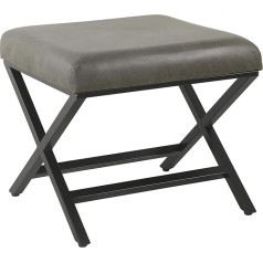 Homepop Modern Square Metal X-Base Ottoman in Grey Faux Leather