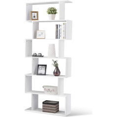 Bakaji Wooden Bookcase with 6 Shelves, Modern Zig Zag Design for Living Room, Living Room, Home or Office, Size 80 x 24 x 190 cm (White)