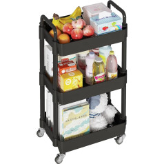 Dttwacoyh , 3-Tier Utility Cart Mobile Rolling Cart with Wheels Shelf with Handle Shelf for Kitchen Bathroom Office Laundry Makeup Black