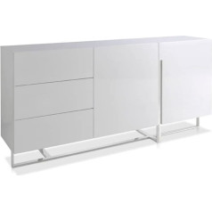 Ac Angel Cerdá Angel Cerdá Wooden Sideboard, White Gloss Lacquered with Three Drawers and Two Doors, Delay System, Chrome-Plated Steel Legs, Modern Style