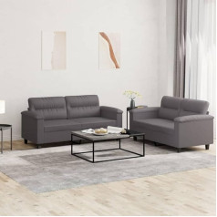 Lapooh 2-TLG. Sofos komplektas su pagalvėlėmis, pilka dirbtinė oda, poilsio sofa, sofos ir kušetės, poilsio sofa, svetainės sofa, sofa su miegojimo funkcija - 3202364