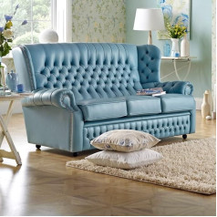 Jvmoebel Classic Leather Sofa Couch Cushion 3 Seater Leather Sofa Couchen Blue Set