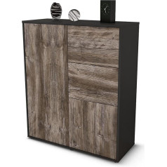 Stil.zeit Letizia Highboard - Korpuss antracīta matēts - Priekšējā koka dizains Driftwood (92 x 108 x 35 cm) - Push-to-Open tehnoloģija un augstas kvalitātes gludas sliedes - Ražots Vācijā