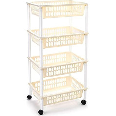 Plastific Plastic Trolley with Wheels Multipurpose Kitchen Trolley Vegetable Fruit Basket Corner Shelf for Kitchen Bedroom Bathroom Living Room Office (4 Tier - Beige)