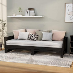 Lapooh Išskleidžiama dieninė lova, sofa lova, sofa su miego funkcija, sofa lova, sofa lova, sofa lova, sofa lova, dieninė lova, sofa lova, sofa lova, paauglių lova, juoda pušies masyvas 2 x (80 x 200) cm