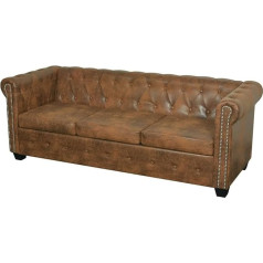 Junzai Chesterfield Sofa 3-Seater, Day Bed, Couch with Sleep Function, Couch for Living Room, Living Room Sofa, for Apartments, Big Sofas, Cauchsofa, Faux Leather, Brown