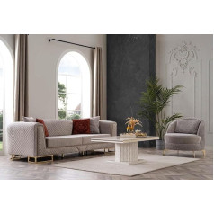 Jv Möbel Luxury Sofa Set Beige Sofas Armchair 3+1 Seater Fabric Design