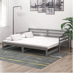 Tidyard Dienas gulta Izvelkamā dīvānu gulta Dīvānu gulta Dīvānu gultas rāmis Vienvietīga gulta Pelēka priedes masīva 2 x (90 x 200) cm