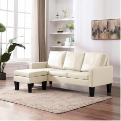 Musevane 3 Seater Sofa with Stool Cream Faux Leather