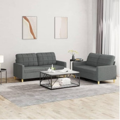 Junzai 2-TLG. Sofagarnitur mit Kissen Dunkelgrau Stoff, Schlafsofa, Schlafcouch, Couch Mit Schlaffunktion, Sofa Bed, Relaxsofa, Sofas & Couches 3201275