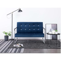 Homgoday 2-Sitzer-Sofa mit Armlehnen Sofa Couch Doppelsofa Relaxsofa Polstersofa Sofa Modern Loungesofa Wohnzimmersofa für Wohnzimmer Empfang Büro Blau Chrom und Samt