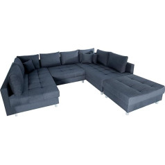 Invicta Interior Kent Modern XXL Landscaped Interior Suite 305 cm Anthracite Spring Core incl. Stool and Cushion Sofa, Sofa Bed, Living Environment Corner Couch