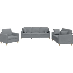 Vidaxl Sofa Set 3-Piece Armchair Couch with Cushion, Sofa Living Room Sofa with Armrests, Couch Set, Designer Sofa, Seating Furniture, Upholstered Furniture, Light Grey Fabric