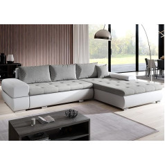 Furnix ARZO MA120-OR90 kampinė sofa su miego funkcija ir lovos dėže - L formos sofa su pagalve - reguliuojamos chromuotos kojelės - Š 314 x V 85 x G 210 cm - gulėjimo plotas 255 x 150 cm - balta / šviesiai pilka