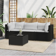 Whopbxgad Svetainės baldų komplektai, svetainės baldų komplektai, sofos-lovos, 4-TLG. Garten-Lounge-Set mit Kissen Schwarz Poly Rattanmodular Sofa,Modular Couch,Outdoor Patio Furniture,