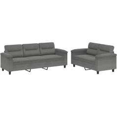 Vidaxl Sofa Set 2-Piece Armchair Couch with Cushion, Sofa Living Room Sofa with Armrests, Couch Set, Designer Sofa, Seating Furniture, Upholstered Furniture, Dark Grey Microfibre Fabric