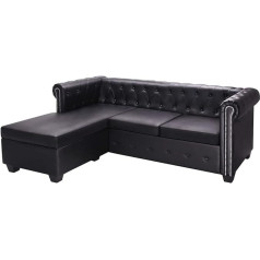 Camerina Chesterfield Sofa L-Shape Faux Leather Black Small Sofa for Teenager's Room