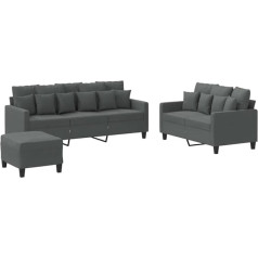 Vidaxl Sofa Set 3-Piece Armchair Couch with Cushion Footstool Sofa Living Room Sofa with Armrests Couch Set Designer Sofa Seating Furniture Upholstered Furniture Dark Grey Fabric