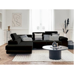 Bestmobilier Pablo - Corner Sofa with Sleep Function - With Storage Box - Adjustable Headrests - Velour - 5 Seater - Left Black