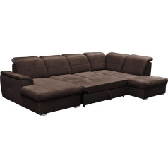 Mars Meble Bergamo U-shaped corner sofa, U-shaped corner made of velour, U-Shape upholstered corner with bed function, large corner sofa for living room, fabric: monolith 29 - brown, ottoman: left