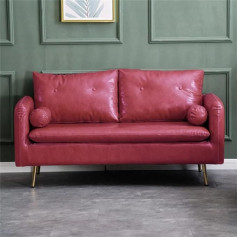 57''W Mākslīgās ādas dīvāns, divvietīgs dīvāns ar masīvkoka rāmi un polsterētiem spilveniem, piemērots viesistabai, dzīvoklim, atpūtas istabai, sarkans