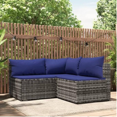 Whopbxgad Svetainės baldų komplektai, svetainės baldų komplektai, sofa lova, 3-TLG. Garten-Lounge-Set mit Kissen Grau Poly Rattanmodular Sofa,Modular Couch,Outdoor Patio Furniture,