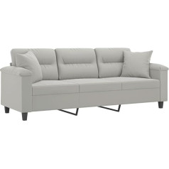 Vidaxl 3-Seater Sofa, Couch with Cushion, Reclining Sofa for Living Room, Upholstered Sofa, Armchair, Relaxing Sofa, Lounge Sofa, Relaxing Couch, Light Grey Microfibre Fabric