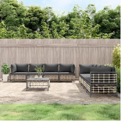 Whopbxgad Dzīvojamās istabas mēbeļu komplekti, dīvānu komplekti viesistabai, dīvānu gulta, 9-TLG. Garten-Lounge-Set mit Kissen Anthrazit Poly Rattanmodular Sofa,modular Couch,Outdoor Patio Furniture,