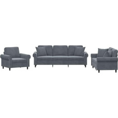 ‎Vidaxl vidaXL Sofagarnitur 3-TLG., Sessel Couch mit Kissen, Sofa Wohnzimmersofa mit Armlehnen, Couchgarnitur Designsofa Sitzmöbel Polstermöbel, Dunkelgrau Samt