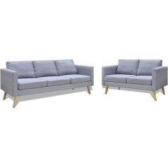 Junzai Sofa Set 2-Seater and 3-Seater, Couch for Living Room, for Flats, Couch with Sleep Function, Lounge Sofa, Sofas & Couches, Relax Sofa, Fabric Light Grey