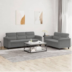 LAPOOH 2-TLG. Sofos komplektas su pagalvėlėmis, tamsiai pilkas mikropluošto audinys, poilsio sofa, sofos ir kušetės, poilsio sofa, svetainės sofa, sofa su miegojimo funkcija - 3202340