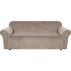 NOPEXTO Real Velvet Couch Cover, bieza samta dīvāna pārvalks suņiem un kaķiem, draudzīgs mājdzīvniekiem, 1 gabala elastīgs mēbeļu aizsargs, plīša dīvāna aizsargpārvalks (4 sēdvietas, Taupe)