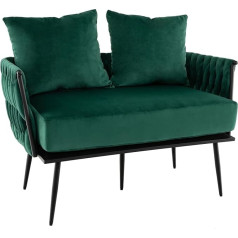 Costway 2 sėdimų vietų sofa Aksominė maža sofa su 2 nugaros pagalvėlėmis, porankiais ir nuimama sėdynės pagalvėle Dvigulė sofa svetainei, miegamajam 109 x 61 x 65 cm (žalia)