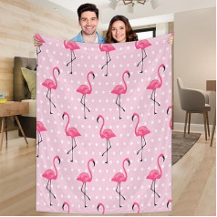 Ririx Metamā sega ar flamingo motīvu, punktēta, gultai, dīvānam, dīvānam, krēslam, kempingam un ceļojumiem, viegla sega, liela (203,4 x 152,4 cm)