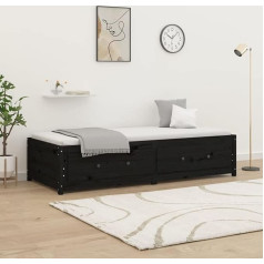 Ciadaz Day Bed, Sofa Bed, Couch with Sleep Function, Sofa Bed, Sofa Bed, Sofa Bed, Sofa Bed, Daybed, Couch Bed, Youth Bed, Black, 75 x 190 cm, 2FT6, Small, Single, Solid Pine Wood