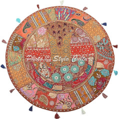 Stylo Culture Indijas dekoratīvie apaļas grīdas spilvens segums 80 x 80 cm liels Beanbag spilvens Vintage brūns Boho Patchwork atpūtas krēsls kokvilnas izšūti grīdas spilvens ārā