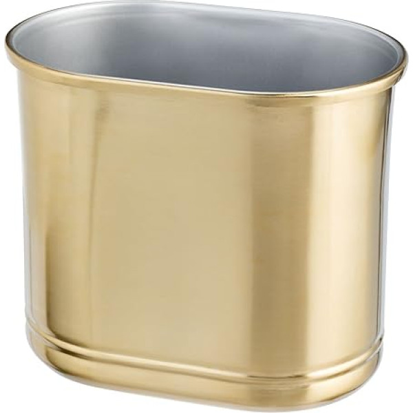 Mdesign Practical Rubbish Bin - Oval Waste Bin for Bathroom, Office and Kitchen with Enough Space for Rubbish - Small Metal Waste Paper Bin - Brass