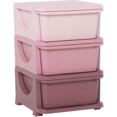 Homcom Drawer Cabinet for Children with Storage Space Storage Boxes Toy Organiser Toy Box Three Tier for Children's Room 3-6 Years Children's Furniture Pink 37 x 37 x 56.5 cm