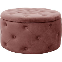 Akord Alia Velvet Pouffe, Footstool, Storage for Small Items, Modern, Velour Padded, Quilted Decorative Pouf, for the Living Room and Bedroom, Pink