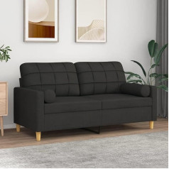 Arkem 2 Seater Sofa with Decorative Cushions Black 140 cm Fabric Couch with Sleep Function