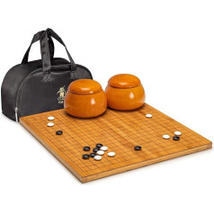 Yellow Mountain Imports Bamboo 2 cm Reversible 19 x 19/13 x 13 Go Game Set with Double Convex Korean Tempered Glass Paduk Stones & Jujube Bowls - Classic Strategy Board Game (Baduk/Weiqi)