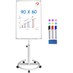 maxtek Flipchart statīvs, 90 x 60 cm Flipchart tāfele, magnētiska rakstāmā Flipchart tāfele ar regulējamu augstumu, 1 dzēšgumija, 3 marķieri un 6 magnēti