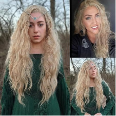 PORSMEER Blonde Lace Front Wig Long Curly Wavy Wig sievietēm 13 x 4 Lace Front Glueless Wig Natural Hairline Siltuma izturīgi sintētiskie mati